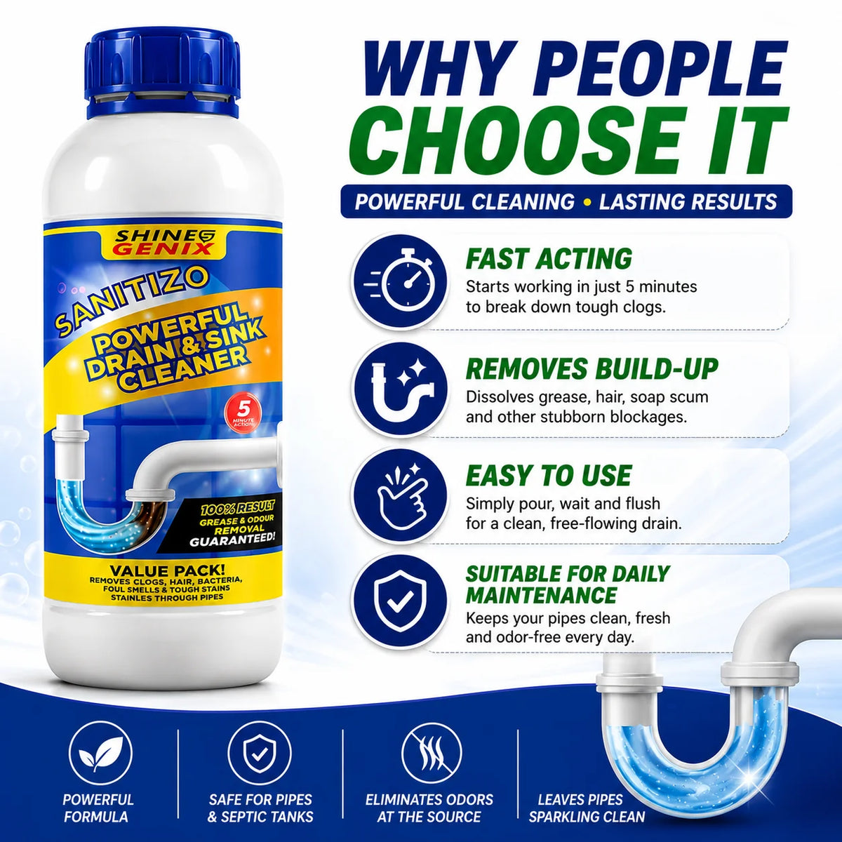 (Buy 1 Get 3 Free) Drain Cleaner Powder Sink & Pipe Blockage Cleaner – Fast Acting Drainage Block Remover for Kitchen Sink