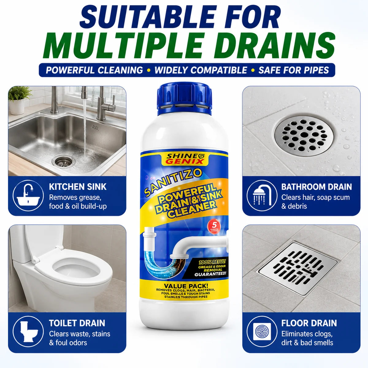 (Buy 1 Get 3 Free) Drain Cleaner Powder Sink & Pipe Blockage Cleaner – Fast Acting Drainage Block Remover for Kitchen Sink